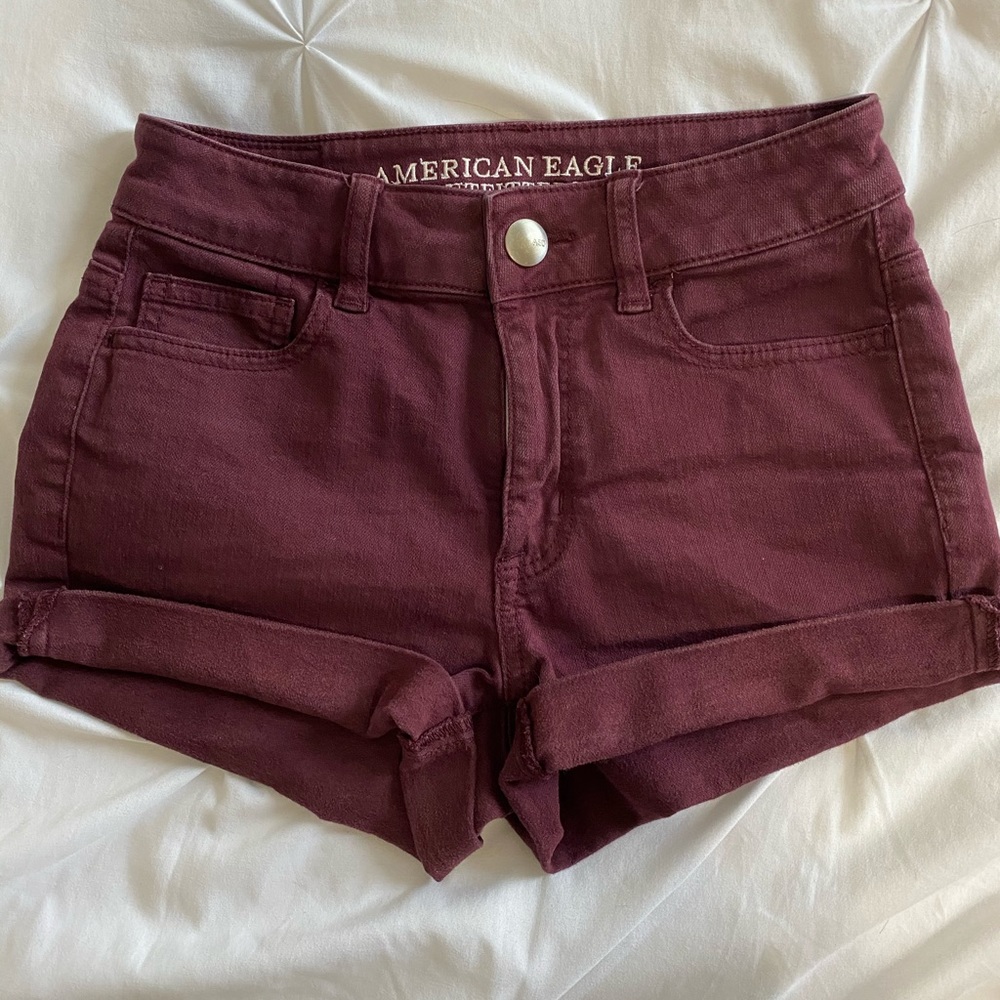 American Eagle Maroon High Rise Shorts